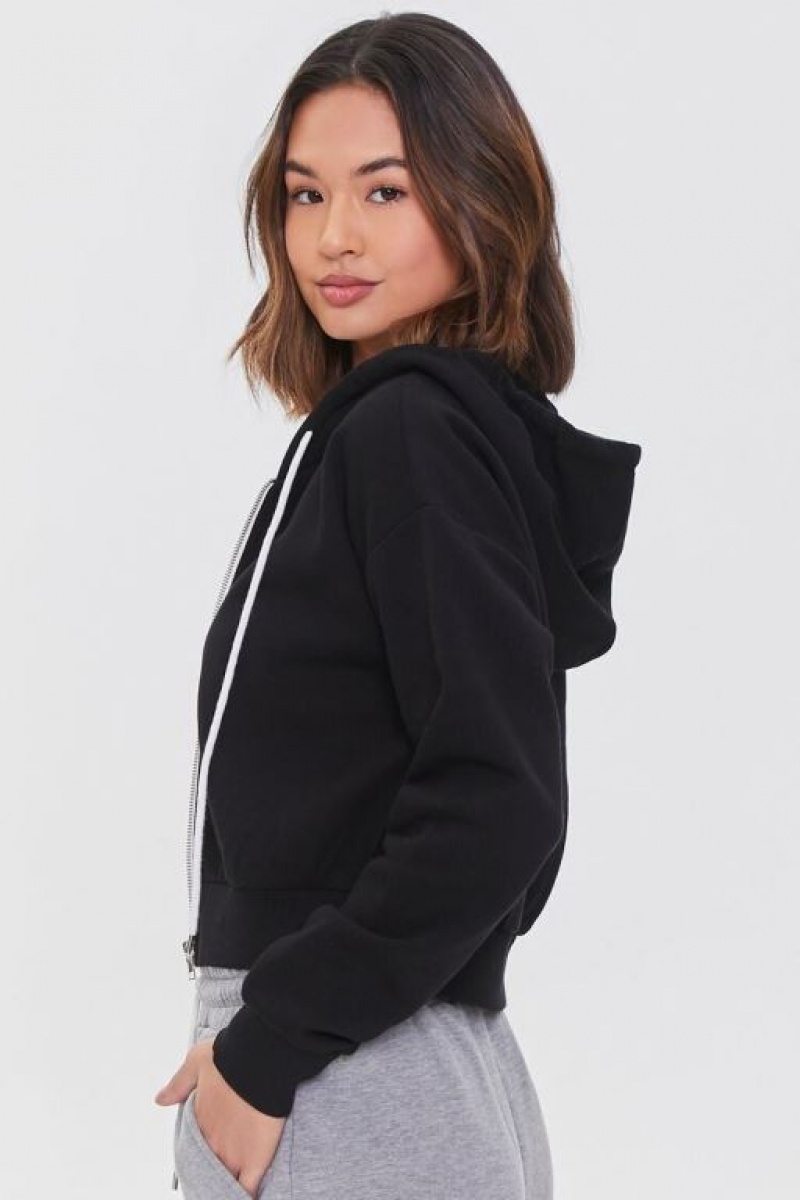 Sudadera con Capucha Forever 21 Basic Fleece Zip Up Mujer Negras | 1mKXUxd9kPs