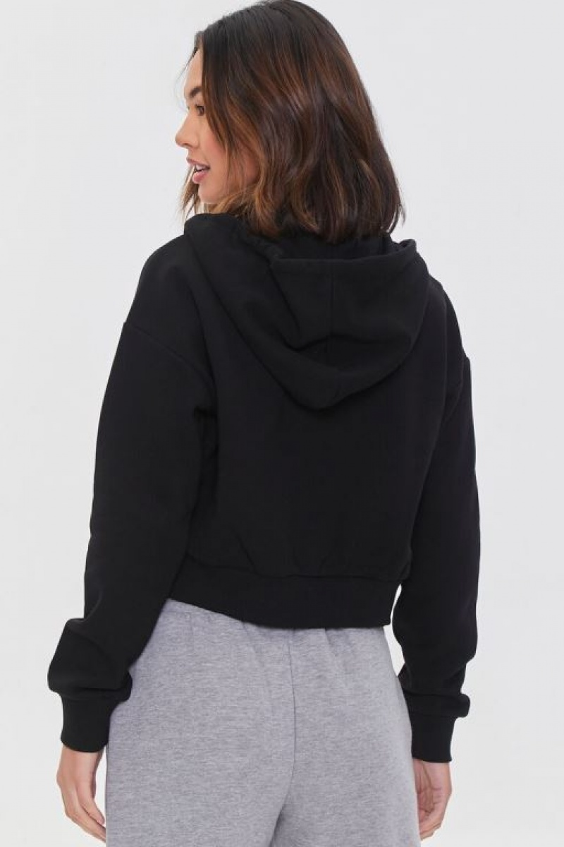 Sudadera con Capucha Forever 21 Basic Fleece Zip Up Mujer Negras | 1mKXUxd9kPs