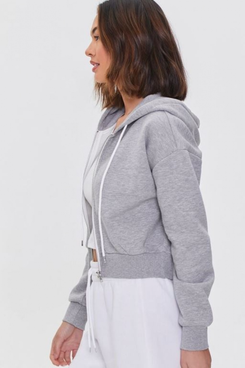 Sudadera con Capucha Forever 21 Basic Fleece Zip Up Mujer Gris | TEZO1y2OW2G