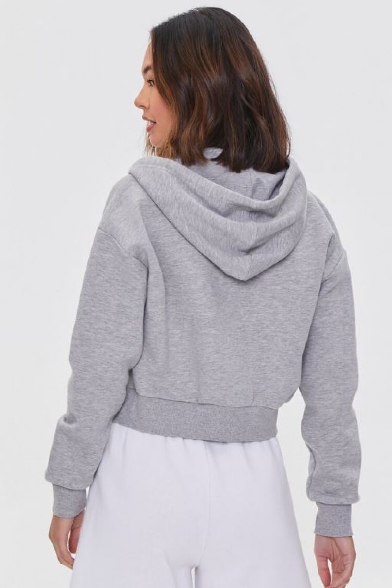 Sudadera con Capucha Forever 21 Basic Fleece Zip Up Mujer Gris | TEZO1y2OW2G