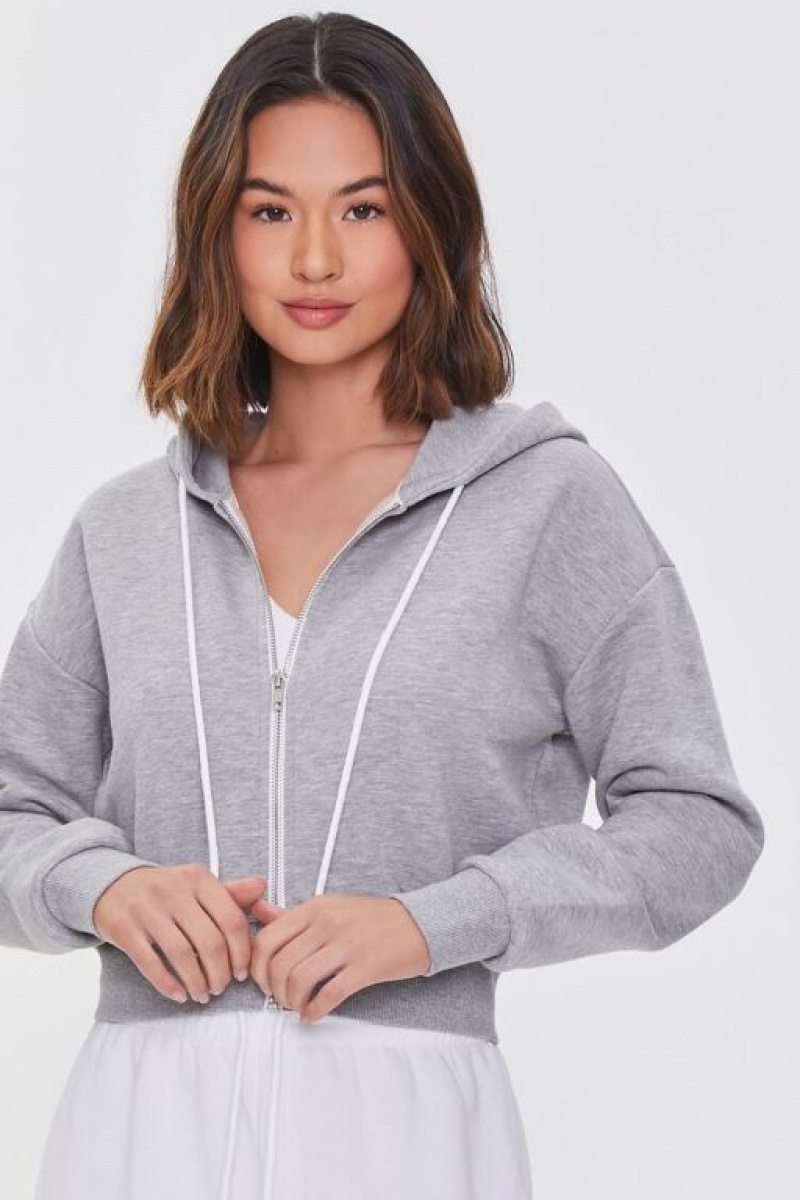 Sudadera con Capucha Forever 21 Basic Fleece Zip Up Mujer Gris | TEZO1y2OW2G