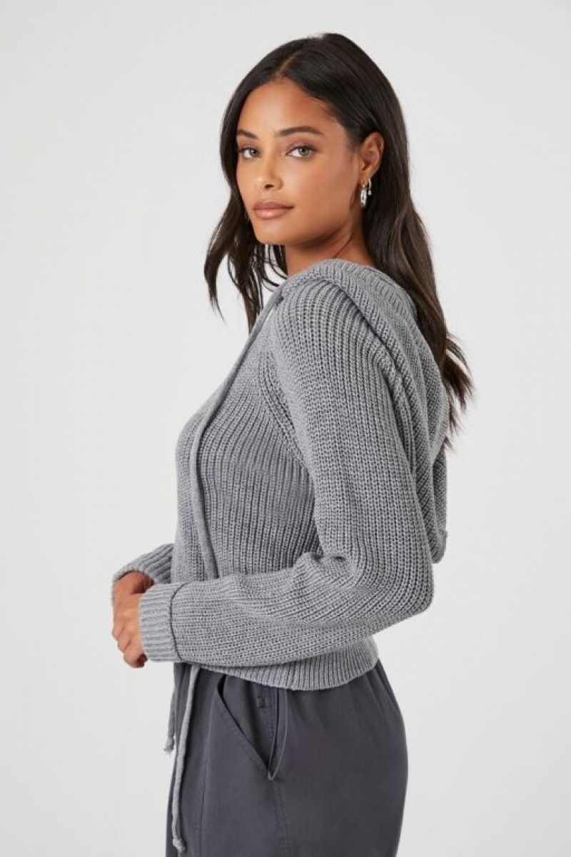 Sudadera con Capucha Forever 21 Cable Knit Drawstring Mujer Gris | BOirJpDWBWb