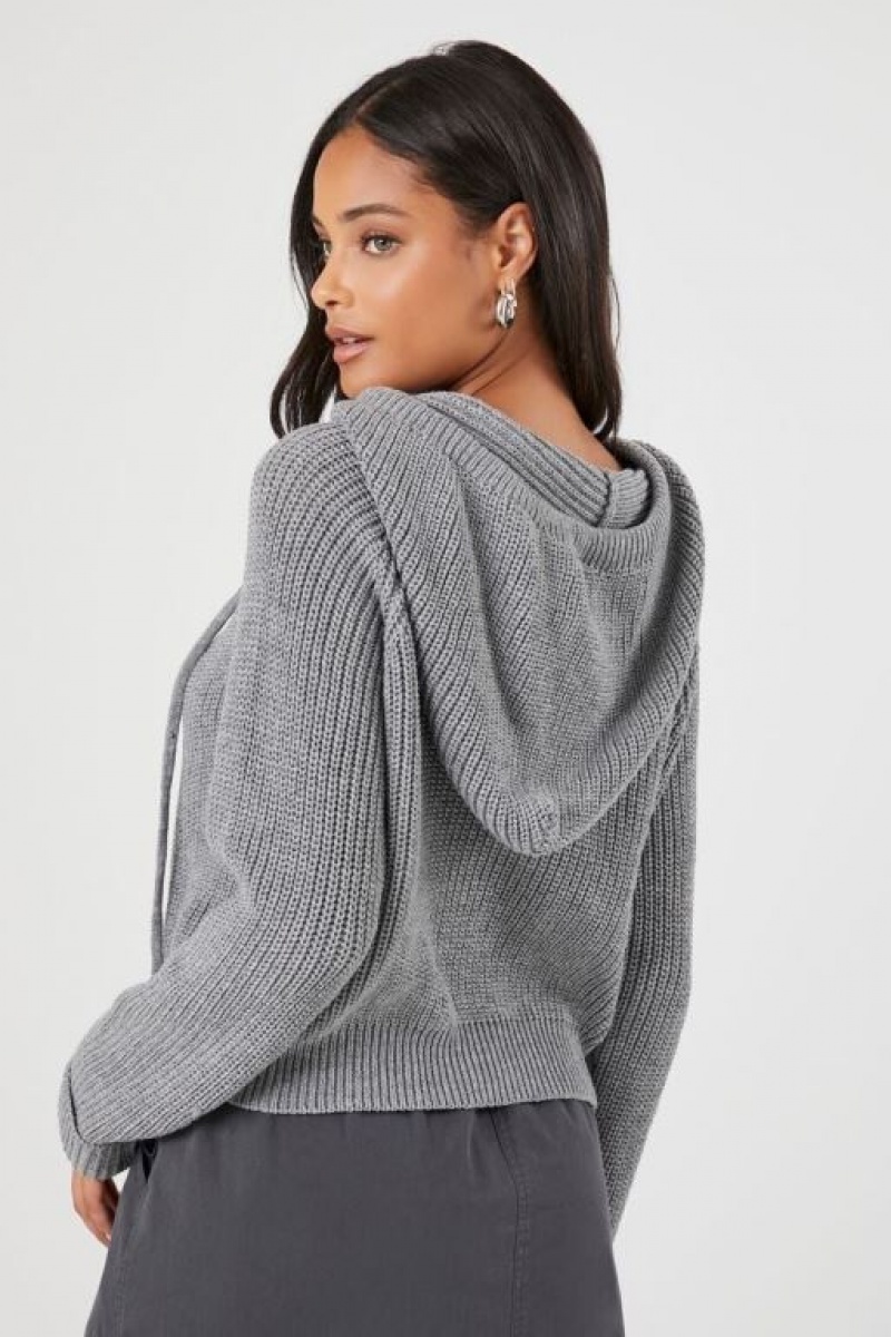 Sudadera con Capucha Forever 21 Cable Knit Drawstring Mujer Gris | BOirJpDWBWb