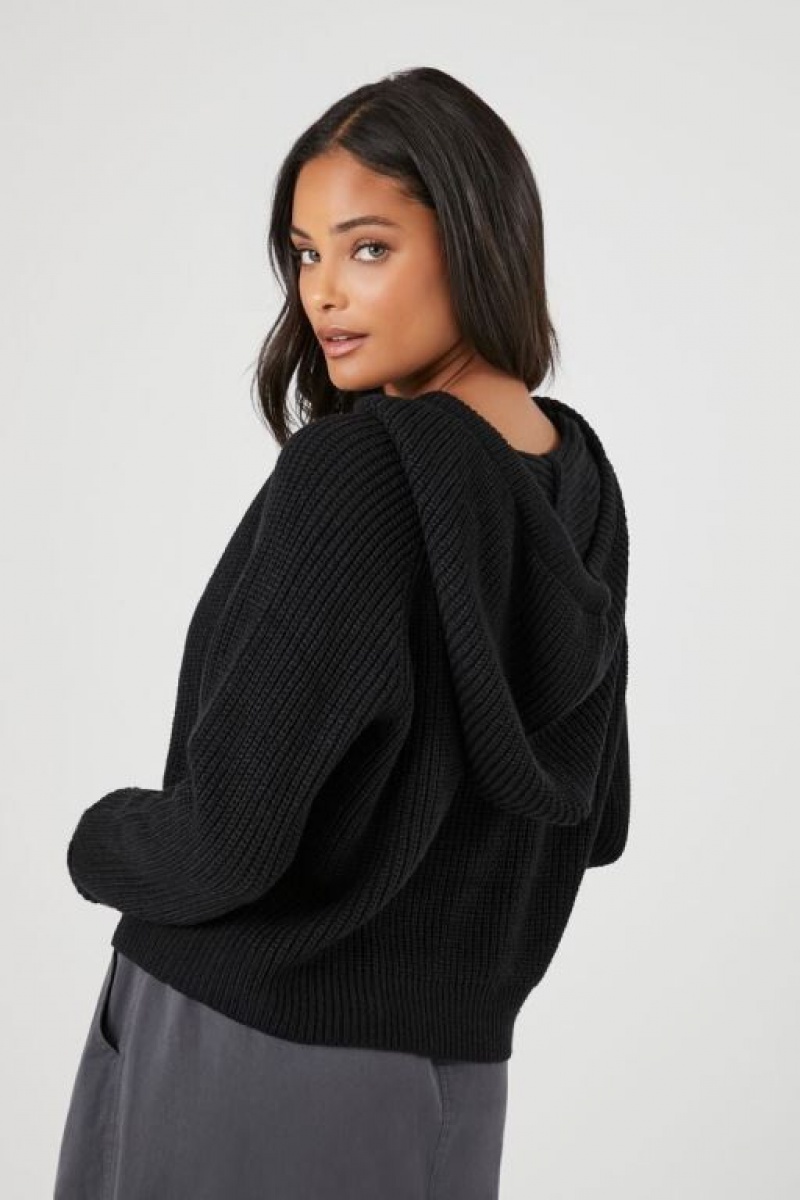 Sudadera con Capucha Forever 21 Cable Knit Drawstring Mujer Negras | fph4s1GPiAk