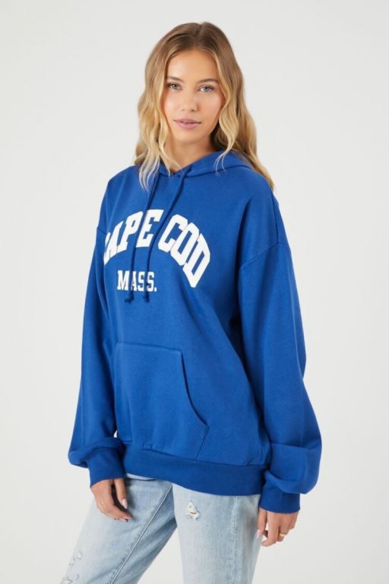 Sudadera con Capucha Forever 21 Cape Cod Estampadas Fleece Mujer Azules Multicolor | Cm0XlFF4dKY