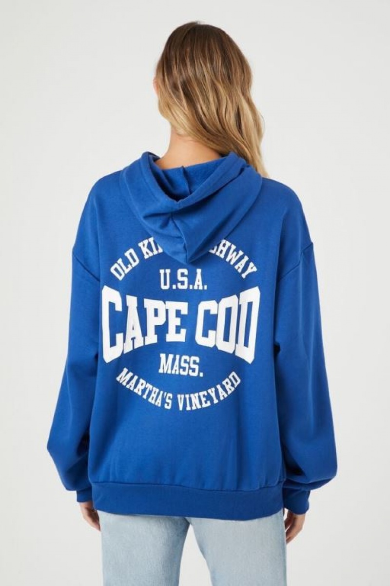 Sudadera con Capucha Forever 21 Cape Cod Estampadas Fleece Mujer Azules Multicolor | Cm0XlFF4dKY