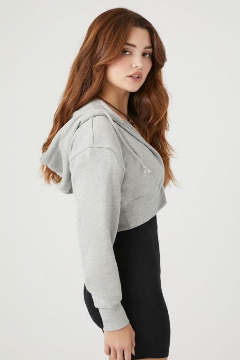 Sudadera con Capucha Forever 21 Cropped Zip Up Mujer Gris | Fd8zrRuRa8T