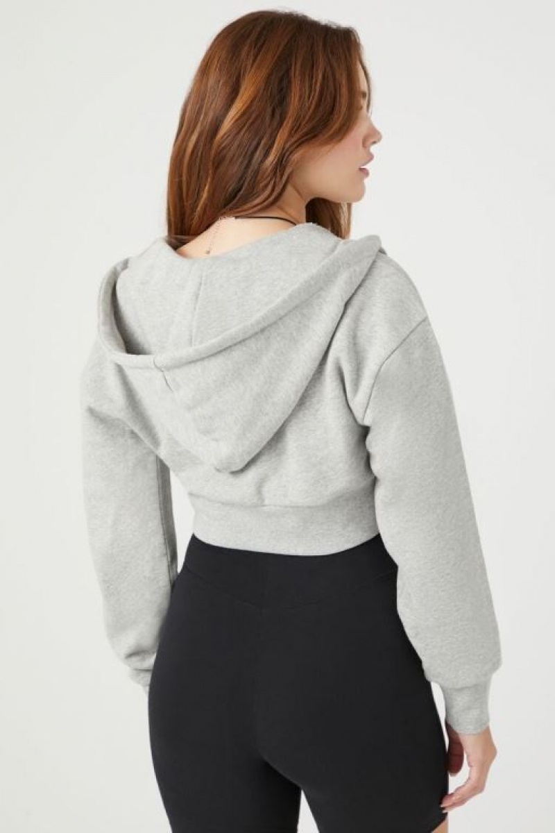 Sudadera con Capucha Forever 21 Cropped Zip Up Mujer Gris | Fd8zrRuRa8T