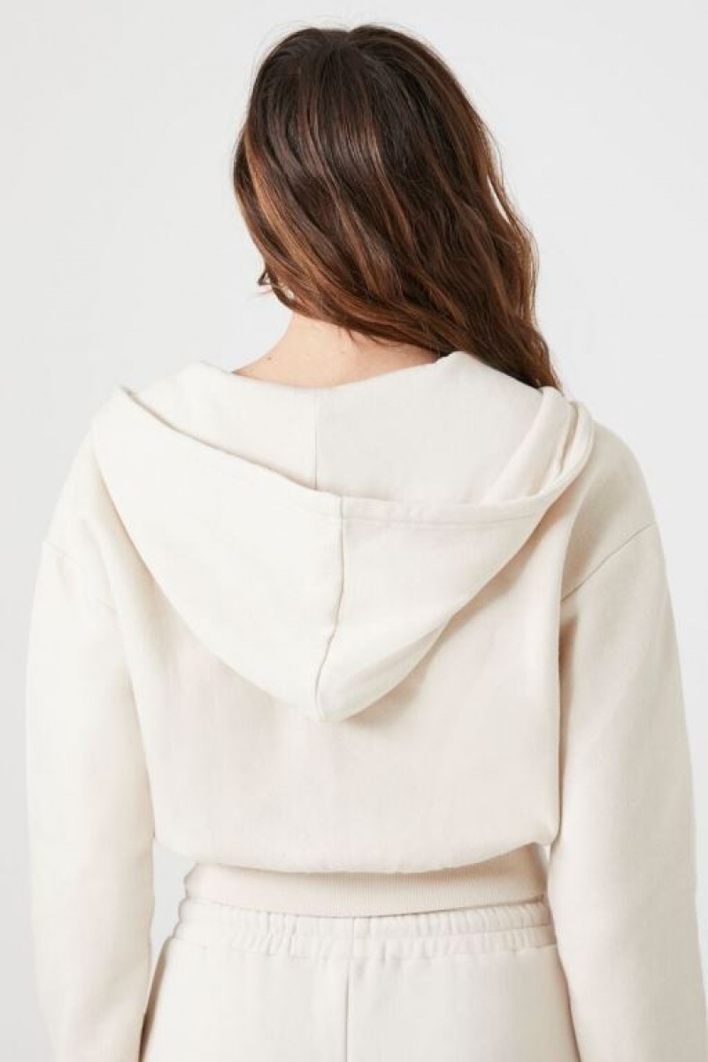 Sudadera con Capucha Forever 21 Cropped Zip Up Mujer Beige | 32QIIn3UclZ