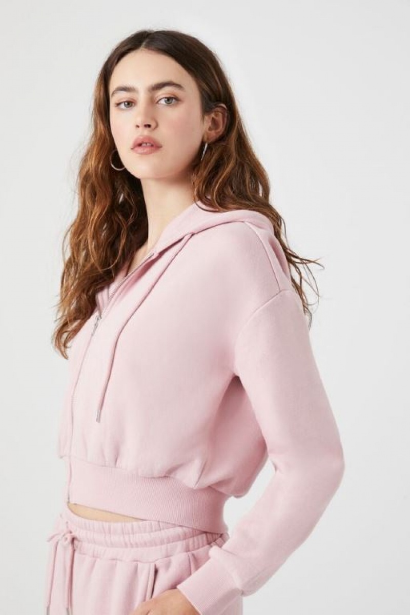 Sudadera con Capucha Forever 21 Cropped Zip Up Mujer Moradas | si3Bt9bZqx1