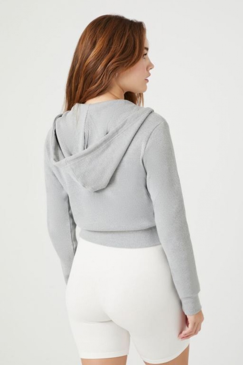 Sudadera con Capucha Forever 21 Cropped Zip Up Mujer Gris | PN01OjekyYM