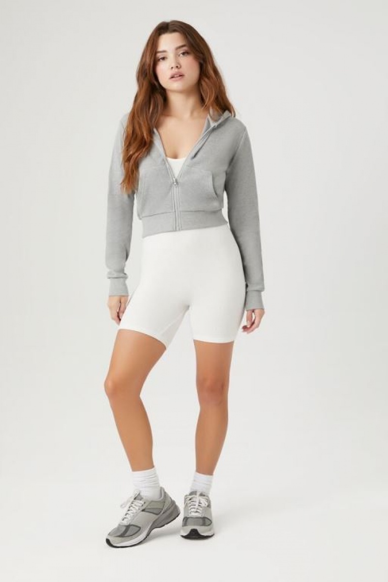 Sudadera con Capucha Forever 21 Cropped Zip Up Mujer Gris | PN01OjekyYM