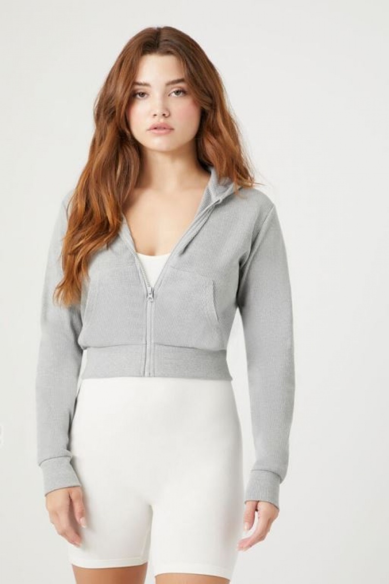 Sudadera con Capucha Forever 21 Cropped Zip Up Mujer Gris | PN01OjekyYM