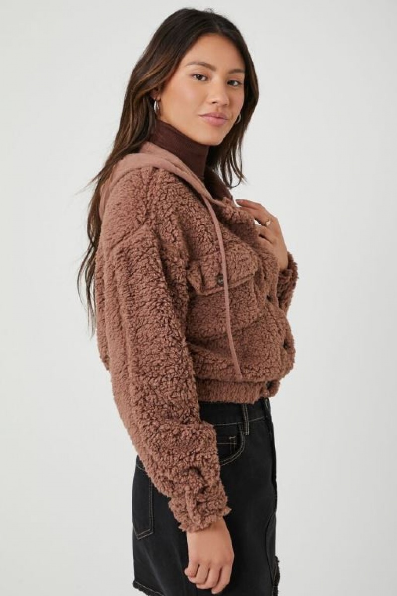 Sudadera con Capucha Forever 21 Cropped Faux Shearling Mujer Marrones | mriCmOV42Nc