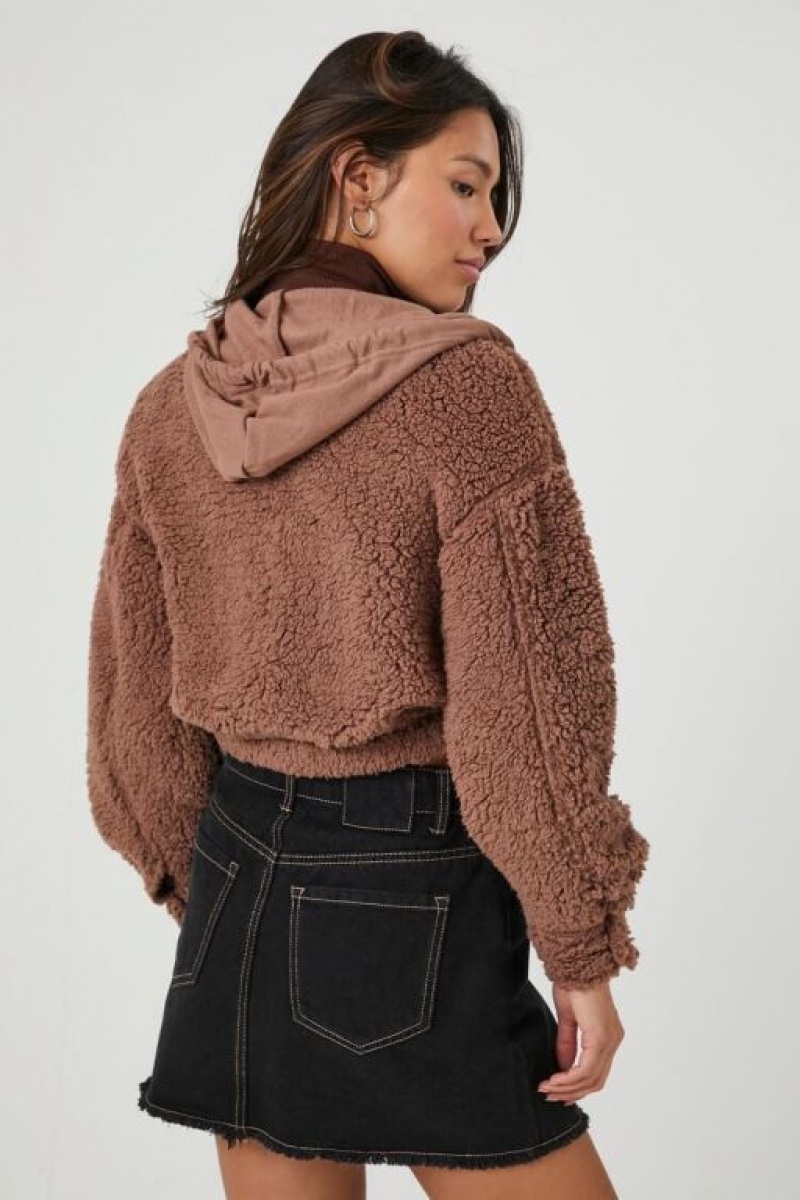 Sudadera con Capucha Forever 21 Cropped Faux Shearling Mujer Marrones | mriCmOV42Nc