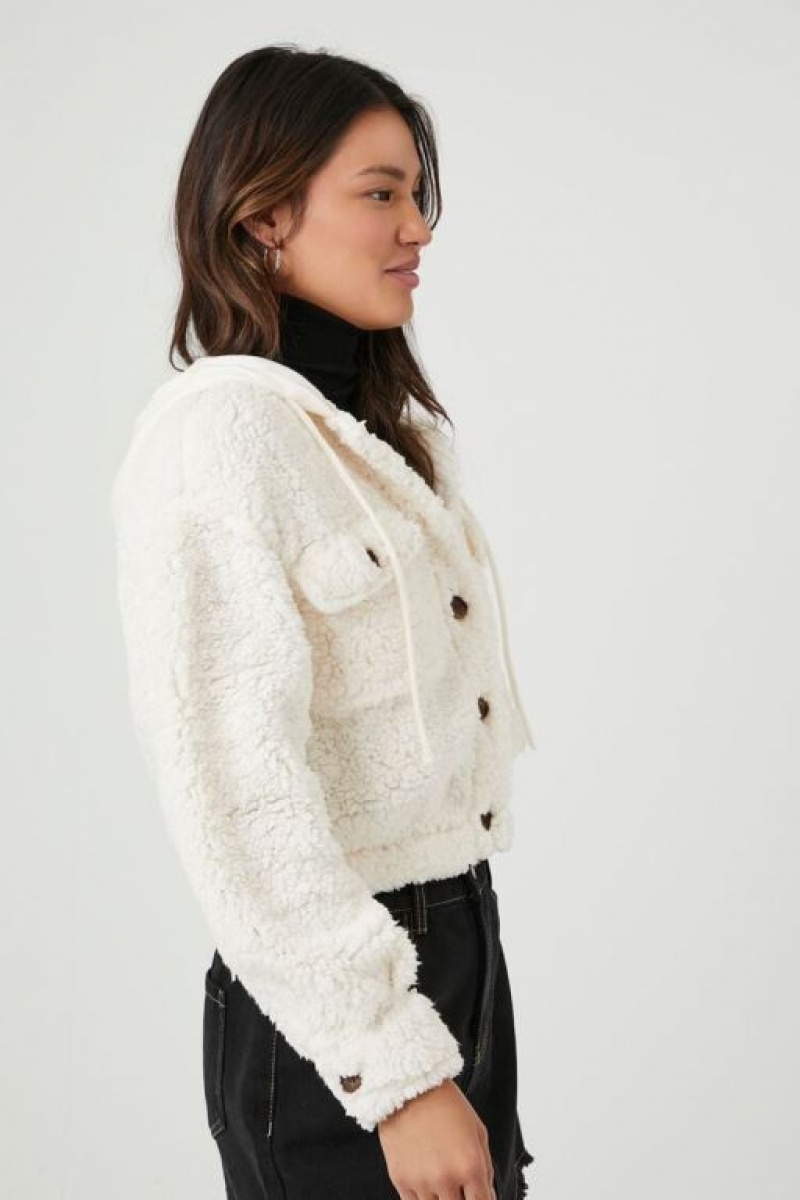 Sudadera con Capucha Forever 21 Cropped Faux Shearling Mujer Creme | uzR4zbTMYDQ