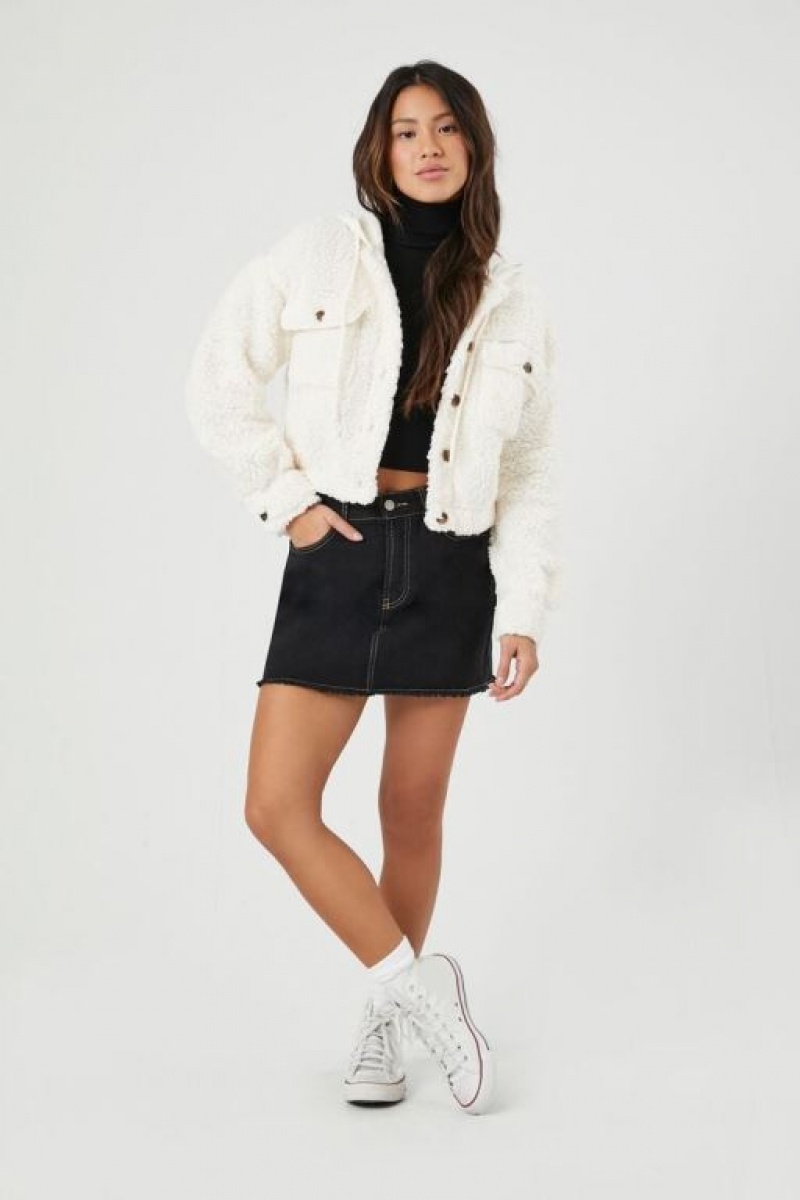 Sudadera con Capucha Forever 21 Cropped Faux Shearling Mujer Creme | uzR4zbTMYDQ