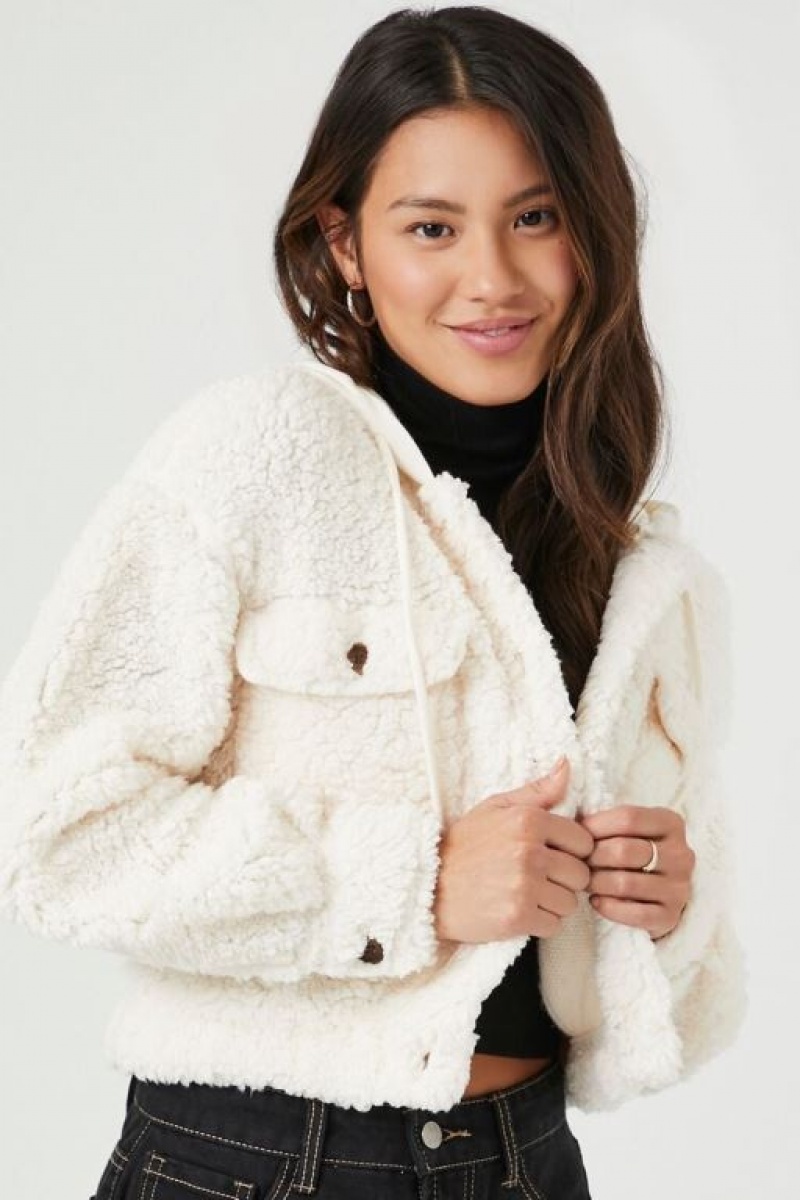 Sudadera con Capucha Forever 21 Cropped Faux Shearling Mujer Creme | uzR4zbTMYDQ