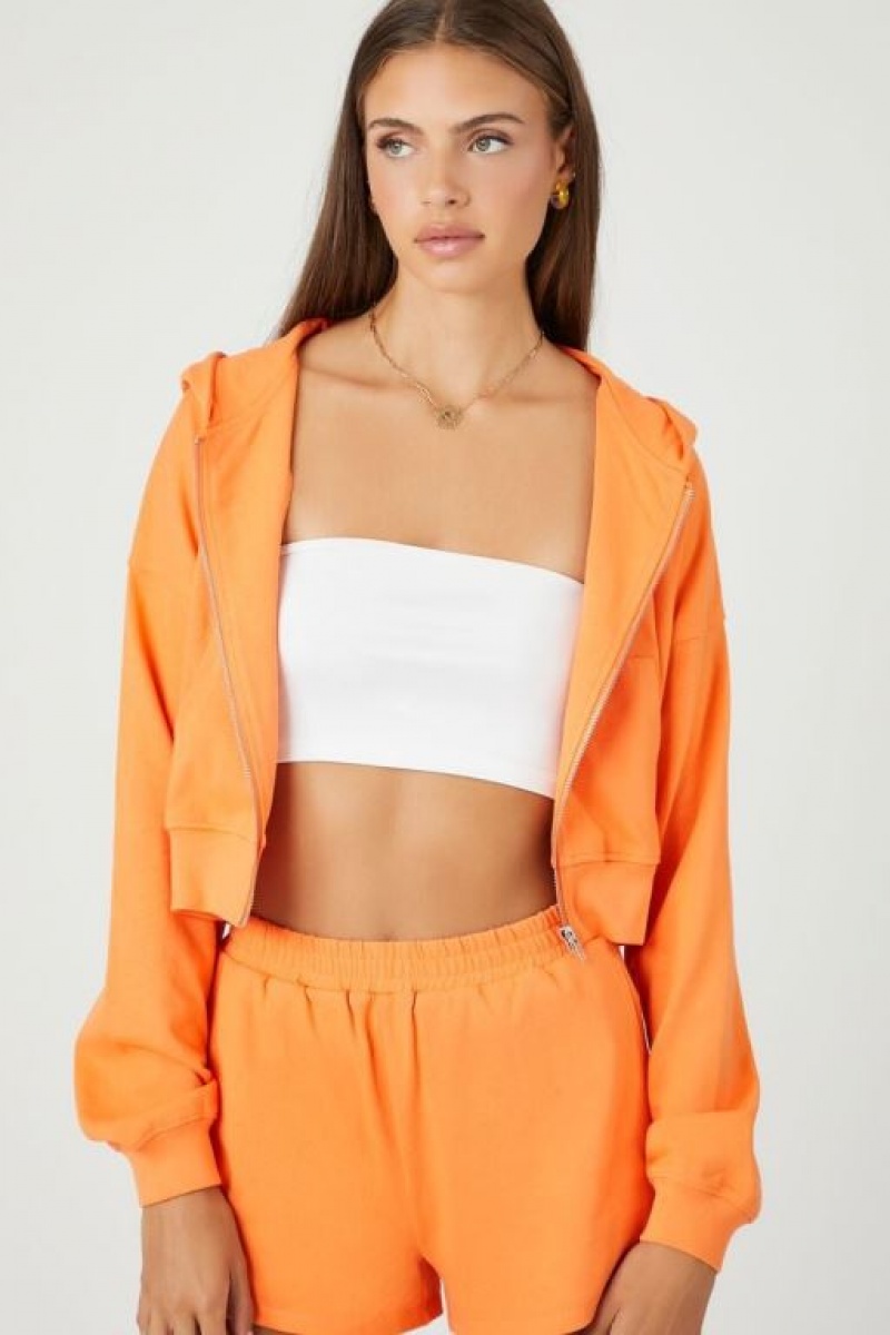 Sudadera con Capucha Forever 21 Cropped Zip Up Mujer Cantaloupe | p2qAjQf7G8V