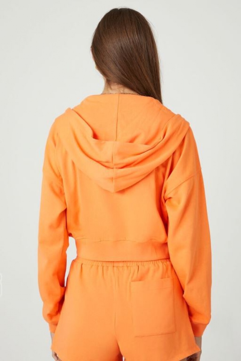 Sudadera con Capucha Forever 21 Cropped Zip Up Mujer Cantaloupe | p2qAjQf7G8V