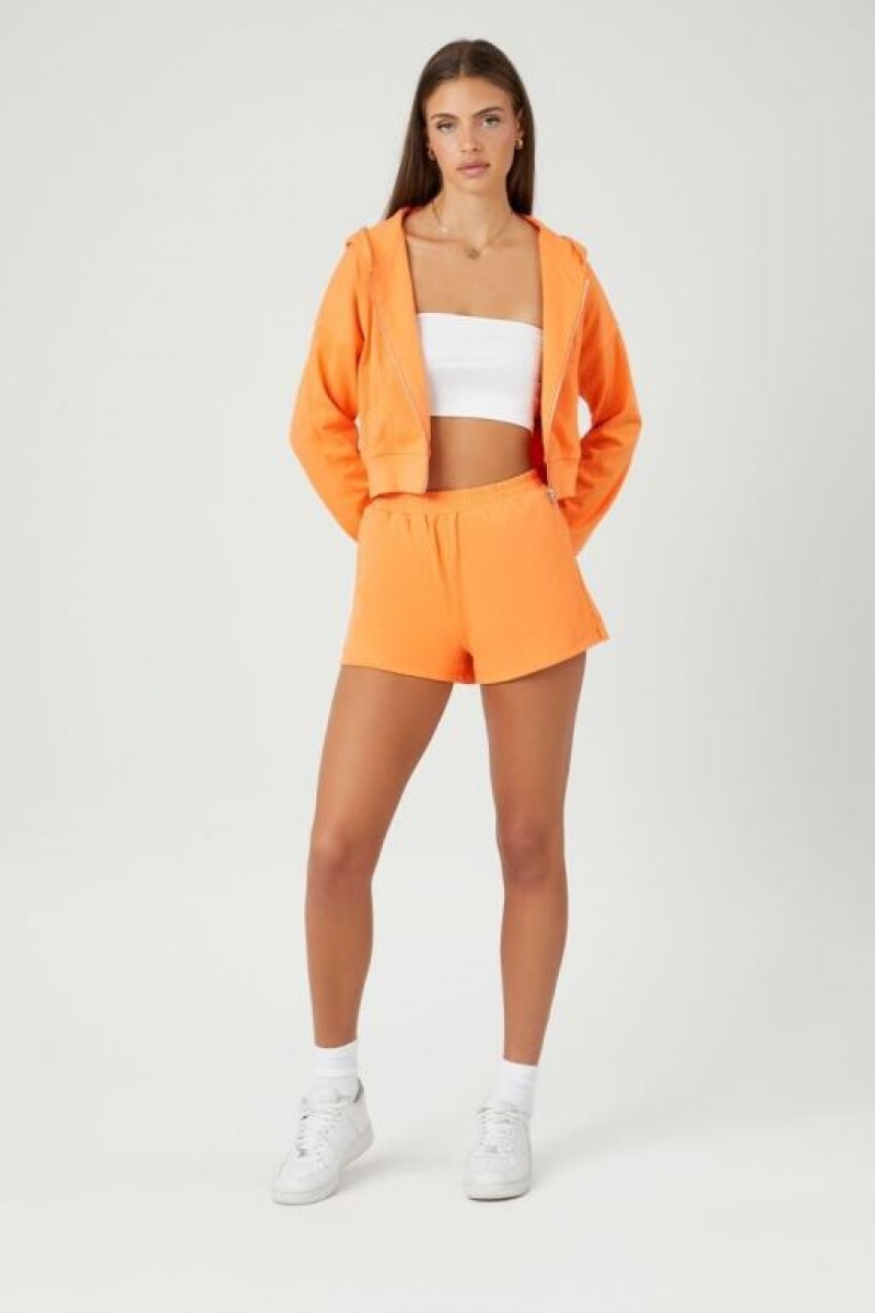 Sudadera con Capucha Forever 21 Cropped Zip Up Mujer Cantaloupe | p2qAjQf7G8V