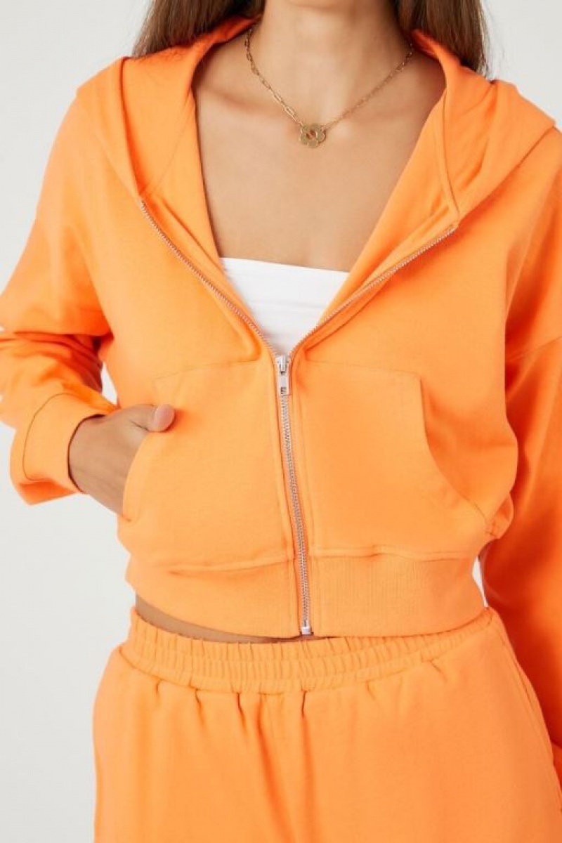 Sudadera con Capucha Forever 21 Cropped Zip Up Mujer Cantaloupe | p2qAjQf7G8V