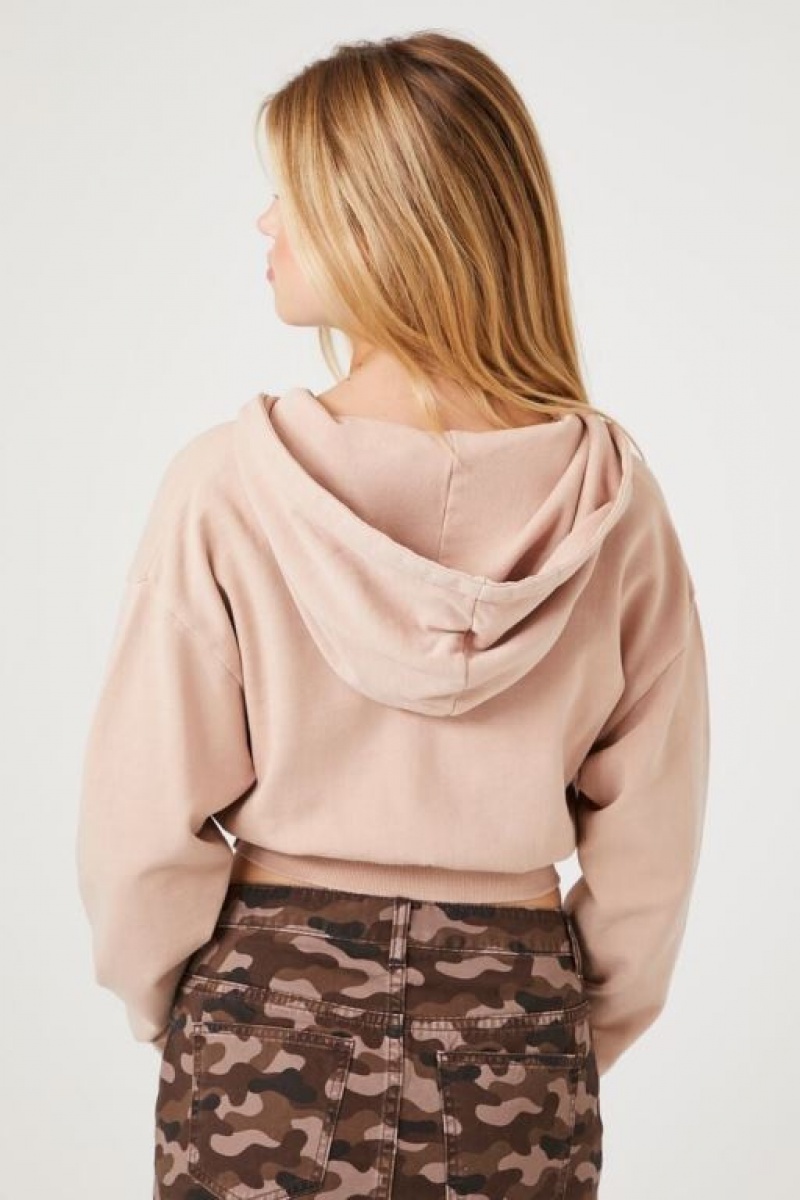 Sudadera con Capucha Forever 21 Cropped Zip Up Mujer Beige | 2TD9cXbWCLN