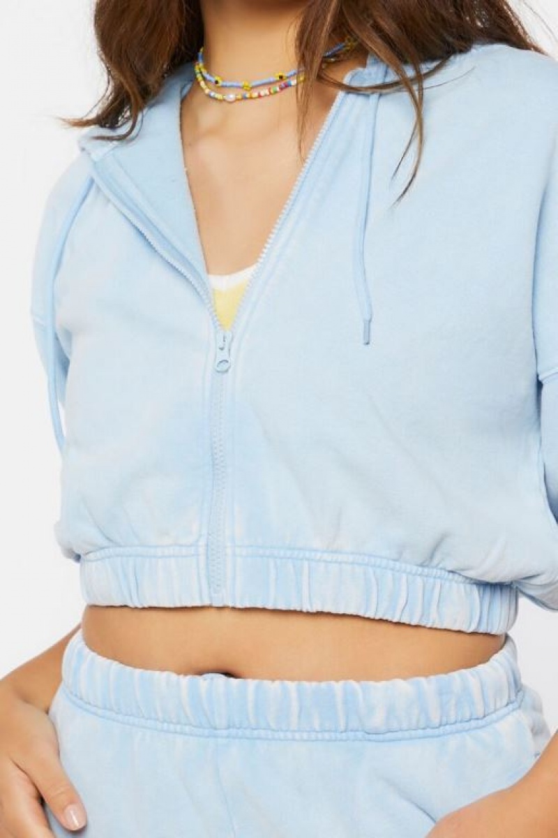 Sudadera con Capucha Forever 21 Cropped Zip Up Mujer Azules | 4nLbKJ2JGlM