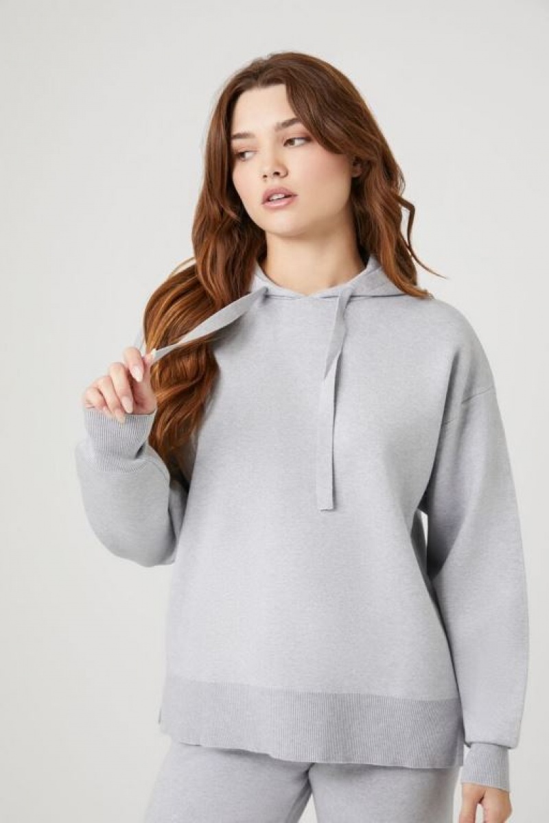 Sudadera con Capucha Forever 21 Drawstring Knit Mujer Gris | C5WdKMBzWur