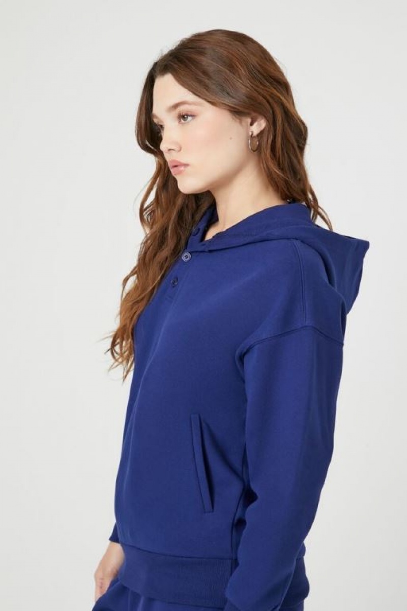 Sudadera con Capucha Forever 21 Drop Sleeve Fleece Mujer Azul Marino | xA2QnJtEoHN