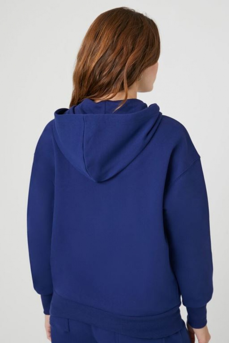 Sudadera con Capucha Forever 21 Drop Sleeve Fleece Mujer Azul Marino | xA2QnJtEoHN