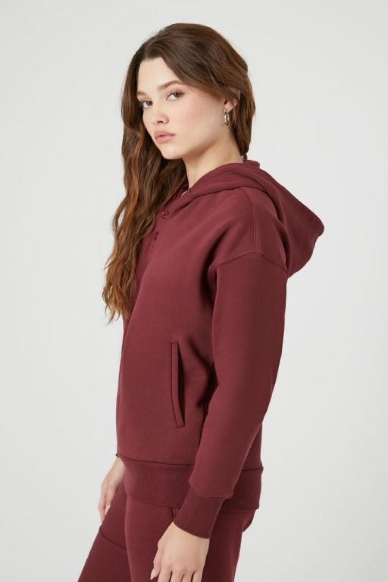 Sudadera con Capucha Forever 21 Drop Sleeve Fleece Mujer Burdeos | jqgr68ypnmX