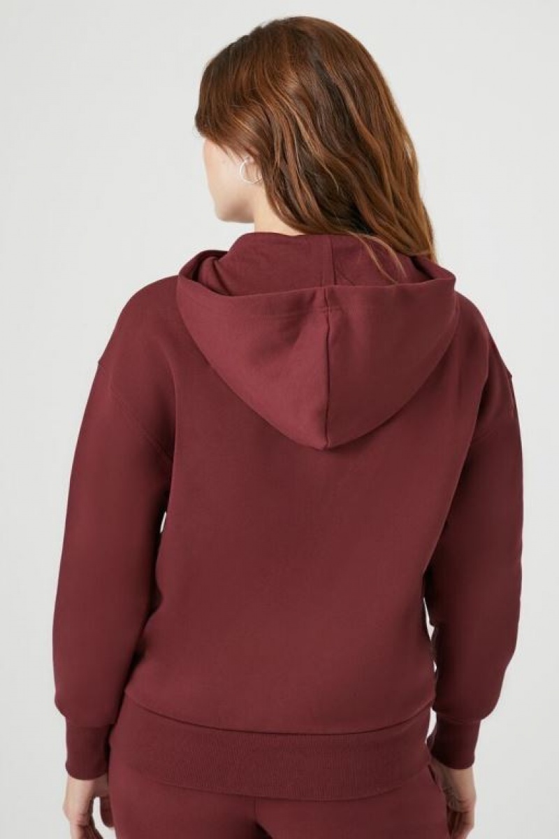 Sudadera con Capucha Forever 21 Drop Sleeve Fleece Mujer Burdeos | jqgr68ypnmX