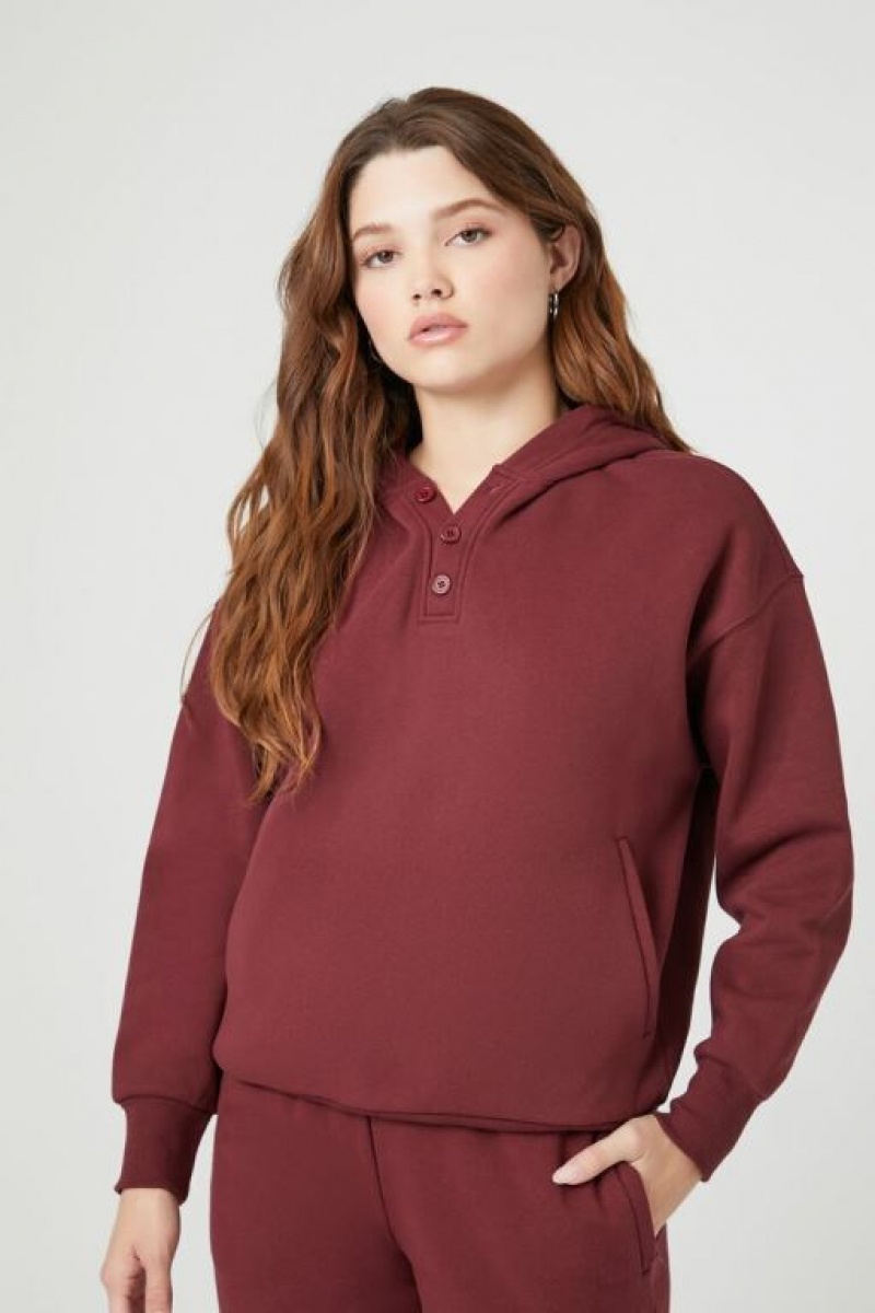 Sudadera con Capucha Forever 21 Drop Sleeve Fleece Mujer Burdeos | jqgr68ypnmX