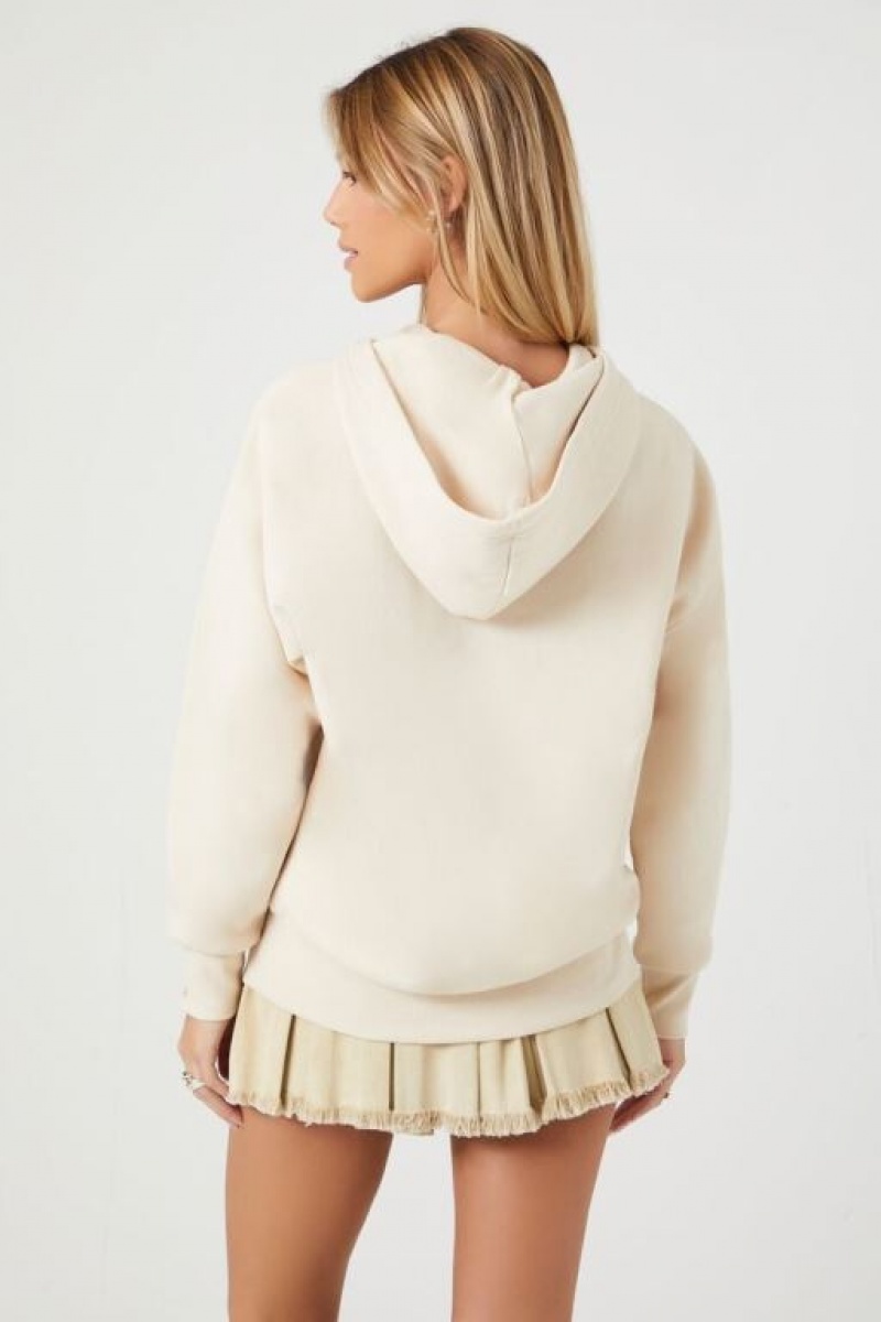 Sudadera con Capucha Forever 21 Drop Sleeve Fleece Mujer Creme | fQyppzJaslm