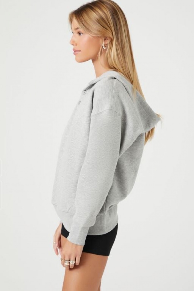 Sudadera con Capucha Forever 21 Drop Sleeve Fleece Mujer Gris | RSWoHrJyEbP