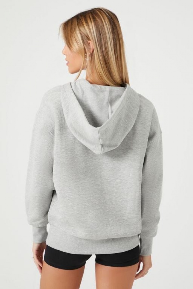 Sudadera con Capucha Forever 21 Drop Sleeve Fleece Mujer Gris | RSWoHrJyEbP