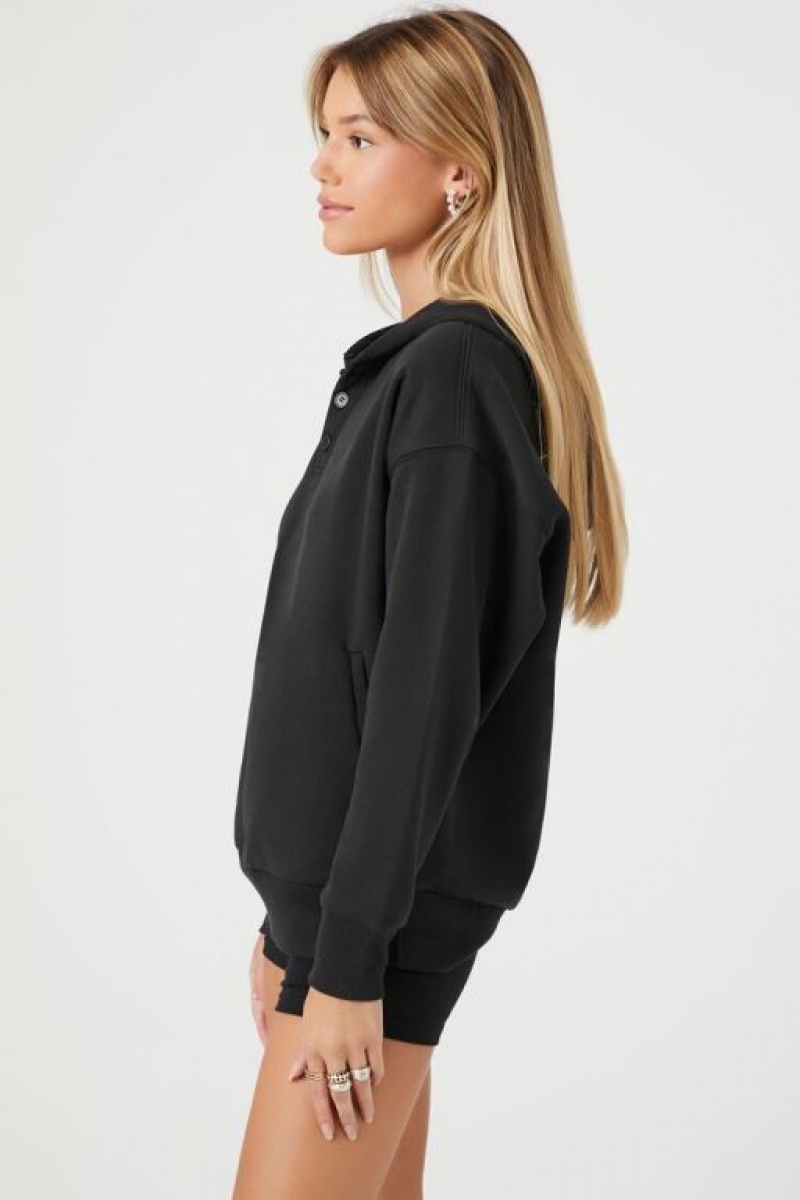 Sudadera con Capucha Forever 21 Drop Sleeve Fleece Mujer Negras | 0WyNXjLfrt7