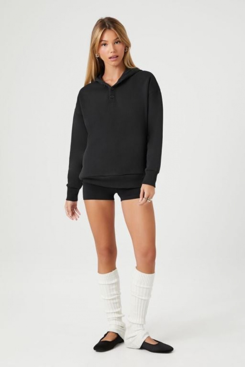 Sudadera con Capucha Forever 21 Drop Sleeve Fleece Mujer Negras | 0WyNXjLfrt7