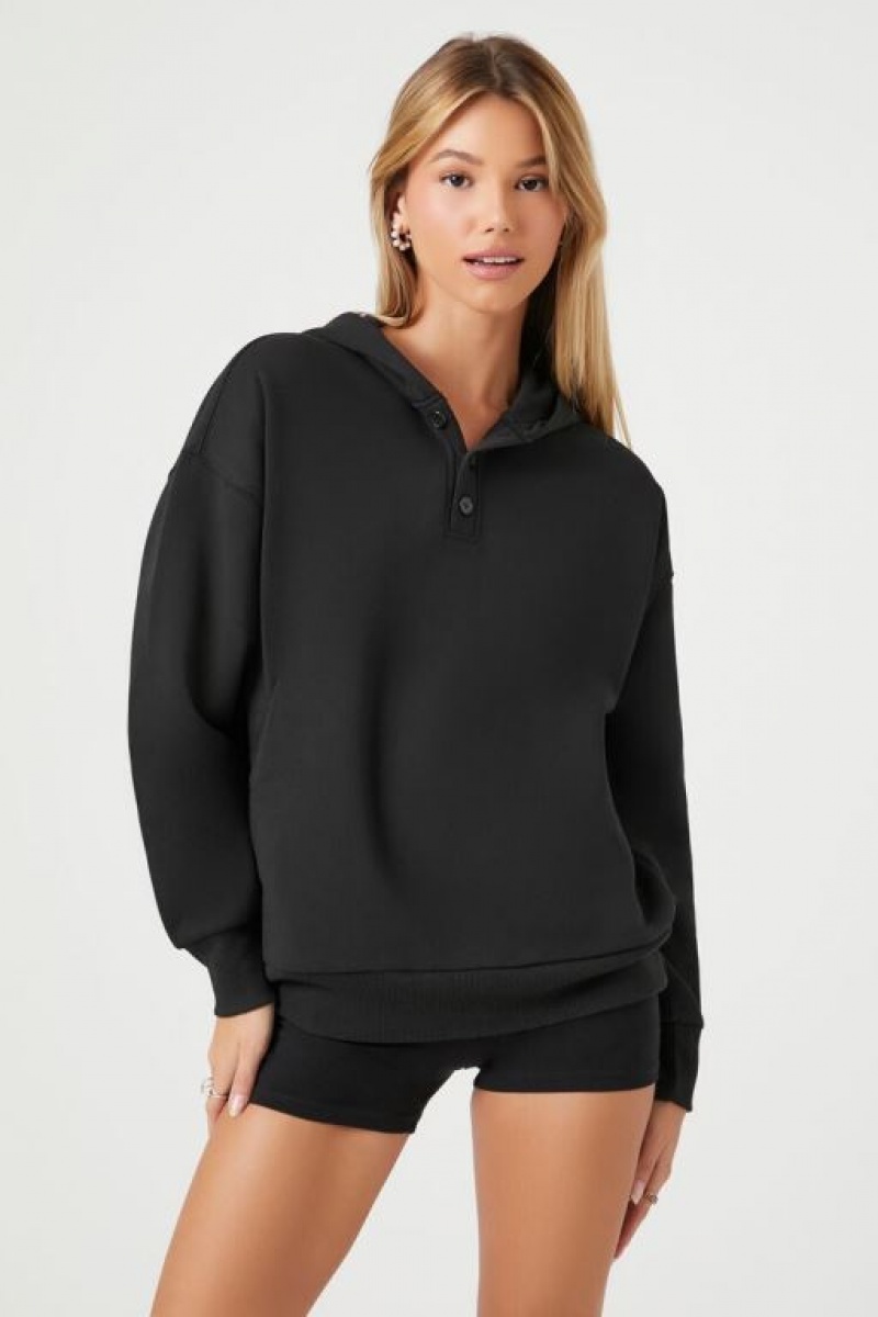 Sudadera con Capucha Forever 21 Drop Sleeve Fleece Mujer Negras | 0WyNXjLfrt7