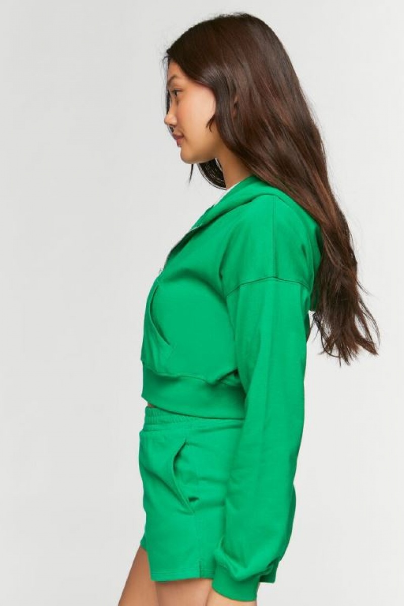 Sudadera con Capucha Forever 21 Drop Sleeve Zip Up Mujer Verde | wYlWUblLRFe