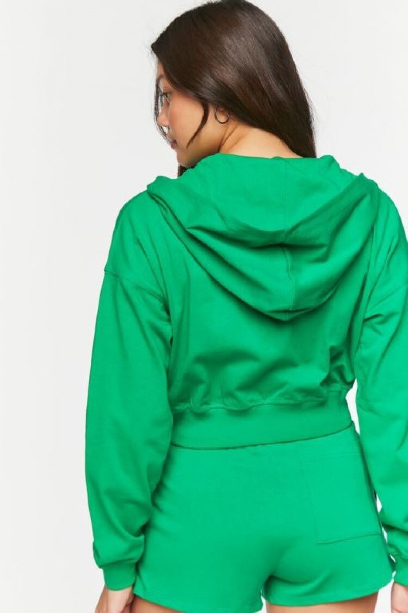 Sudadera con Capucha Forever 21 Drop Sleeve Zip Up Mujer Verde | wYlWUblLRFe