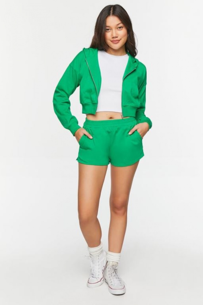 Sudadera con Capucha Forever 21 Drop Sleeve Zip Up Mujer Verde | wYlWUblLRFe