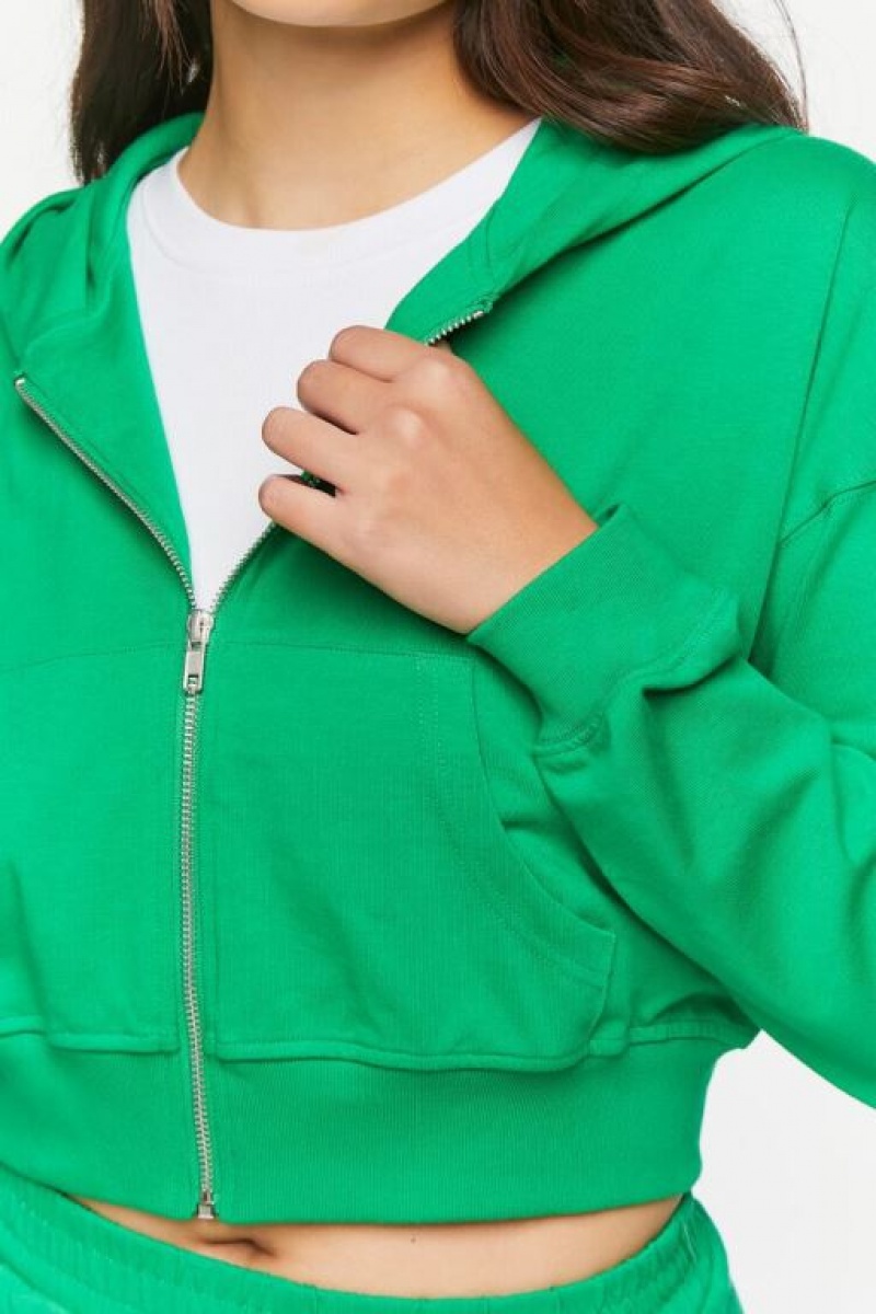 Sudadera con Capucha Forever 21 Drop Sleeve Zip Up Mujer Verde | wYlWUblLRFe