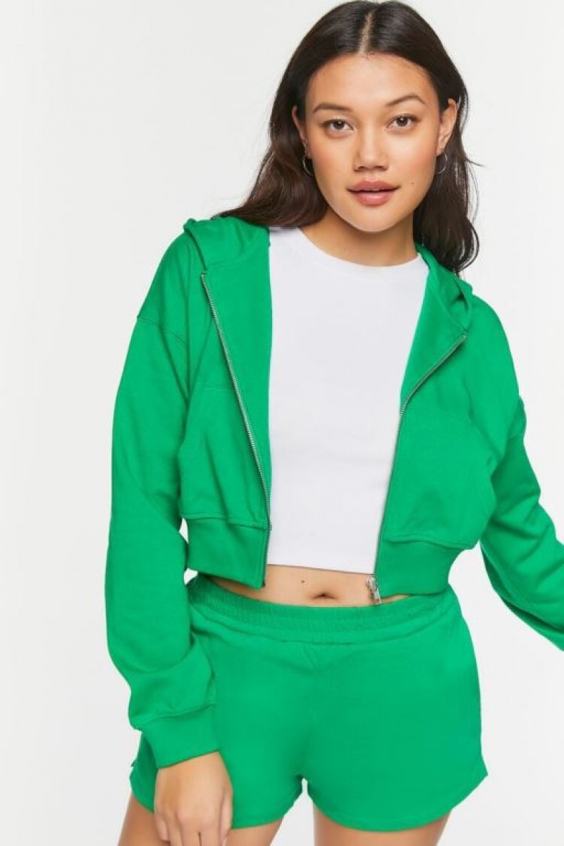 Sudadera con Capucha Forever 21 Drop Sleeve Zip Up Mujer Verde | wYlWUblLRFe