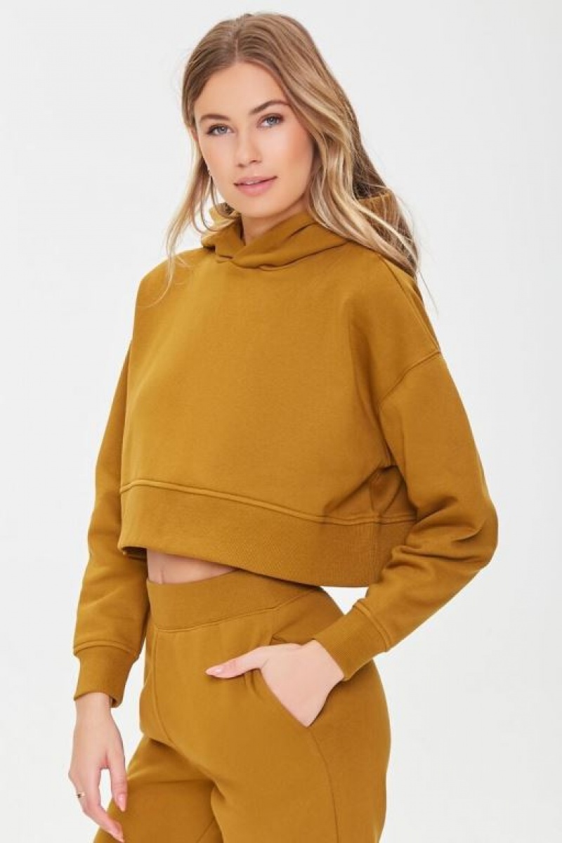 Sudadera con Capucha Forever 21 Dropped Sleeve Fleece Mujer Marrones | 8I2PAaoP3iS