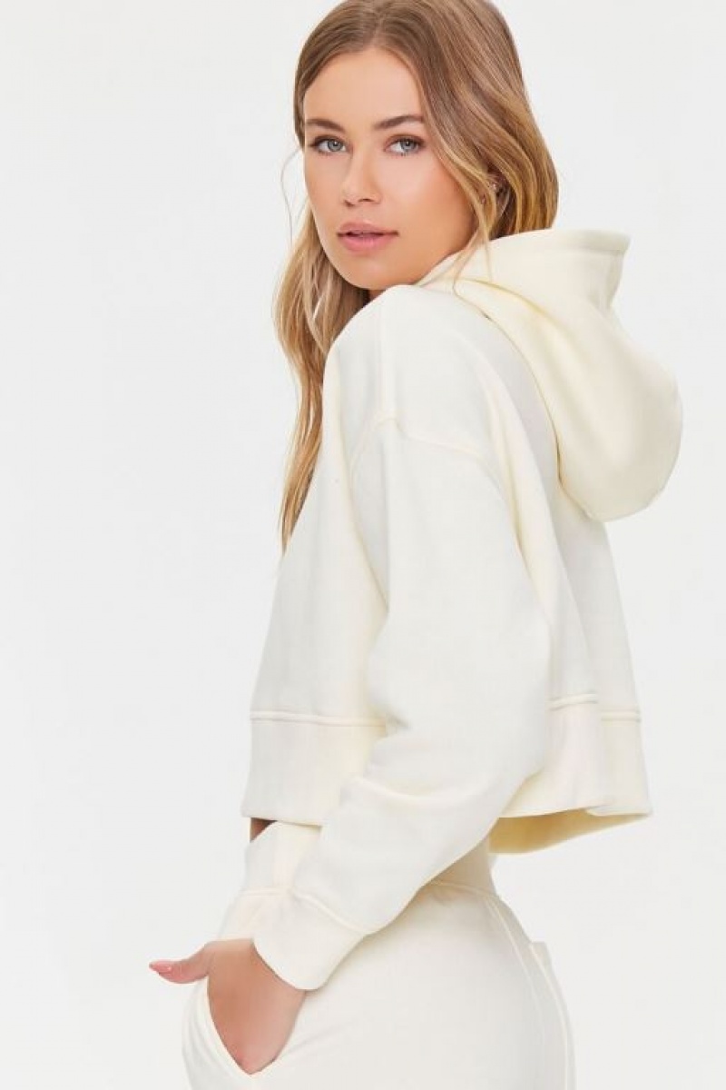 Sudadera con Capucha Forever 21 Dropped Sleeve Fleece Mujer Creme | ecfhiF19xSv