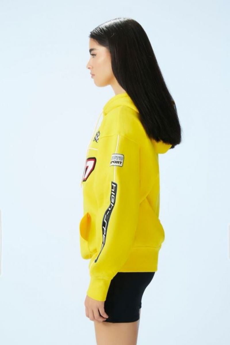 Sudadera con Capucha Forever 21 Embroidered Moto Patch Mujer Amarillo Multicolor | hHtfRKUPV9d