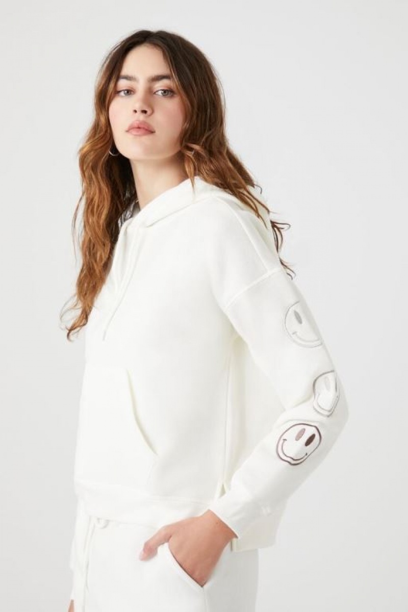 Sudadera con Capucha Forever 21 Embroidered Estampadas Mujer Blancas | mDTNM7dIrCz