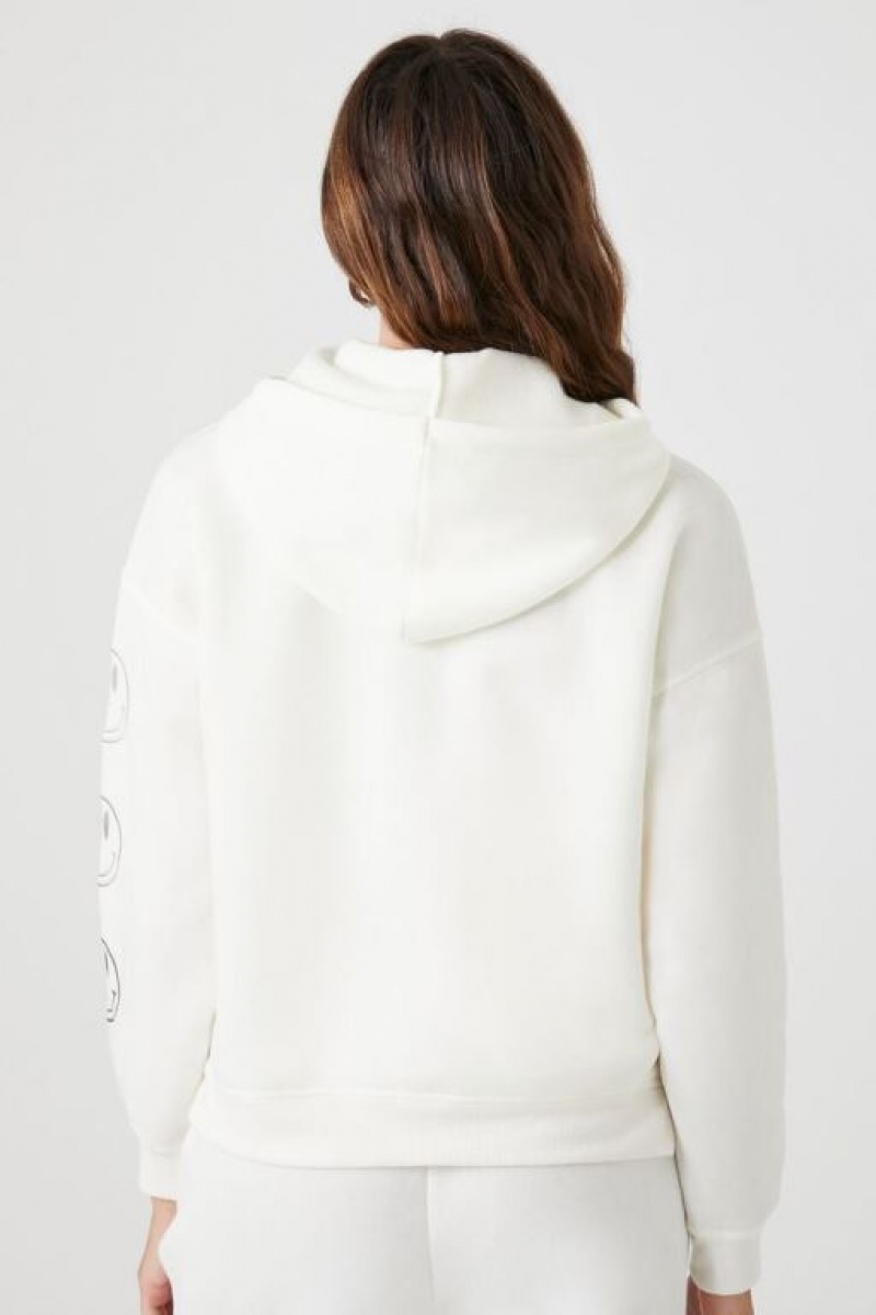 Sudadera con Capucha Forever 21 Embroidered Estampadas Mujer Blancas | mDTNM7dIrCz